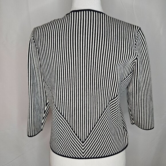 Theory Medium Stripe Blue White Stripe Jacket Asleen Geometric Knit Zip Blazer - Picture 1 of 11